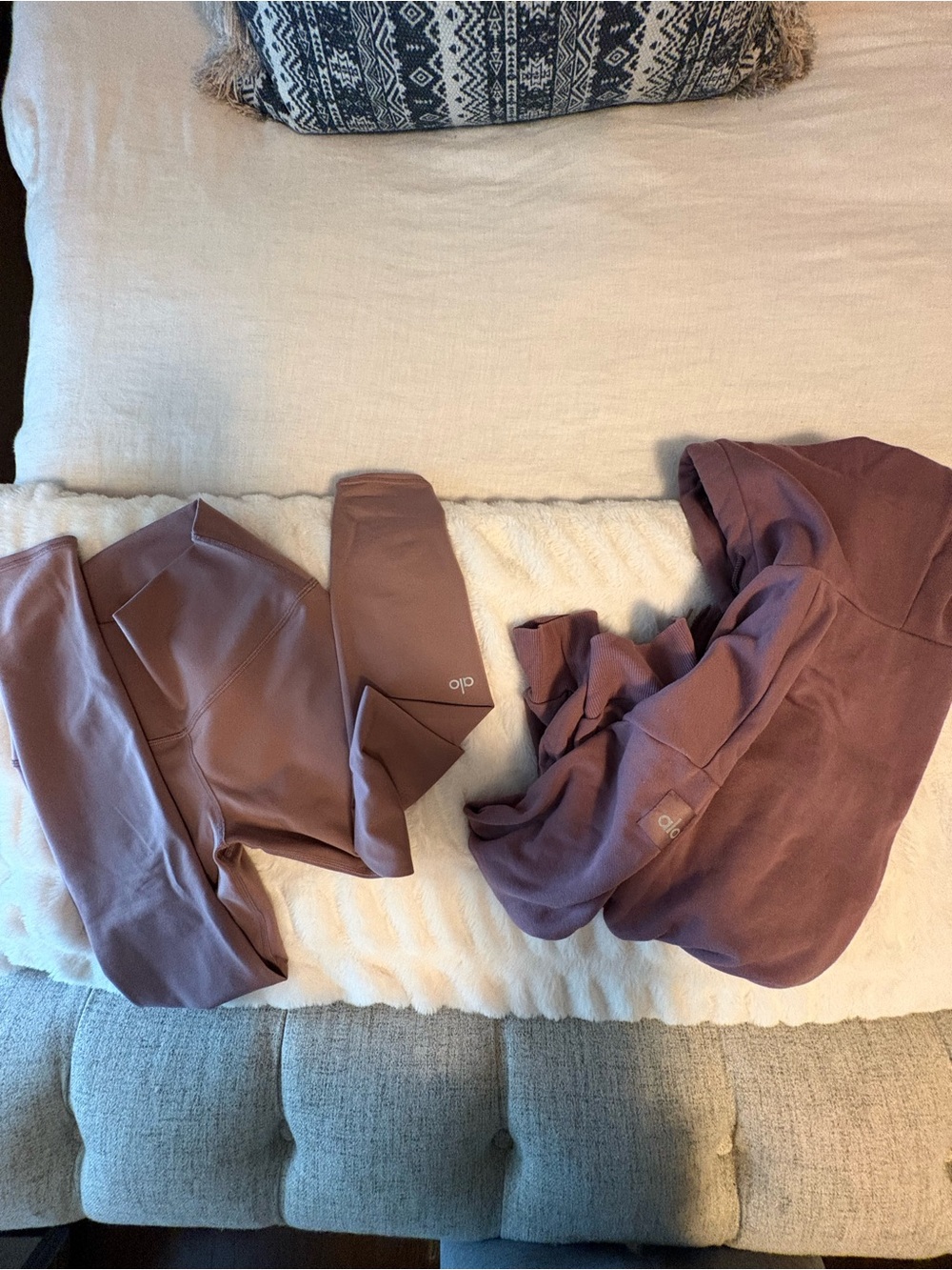 ALO Yoga Mauve Leggings and Hoodie Set
